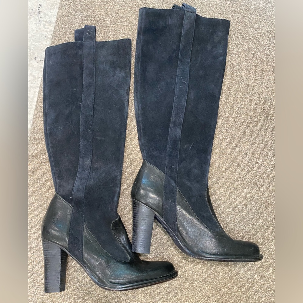 FRYE women’s villager pull on boots, black leather/suede size 10